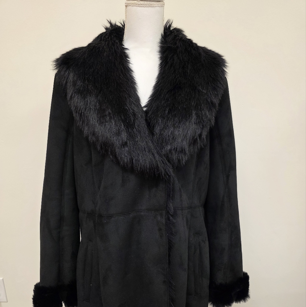 Marc New YORK Elegant Black Faux Fur Women's Coat